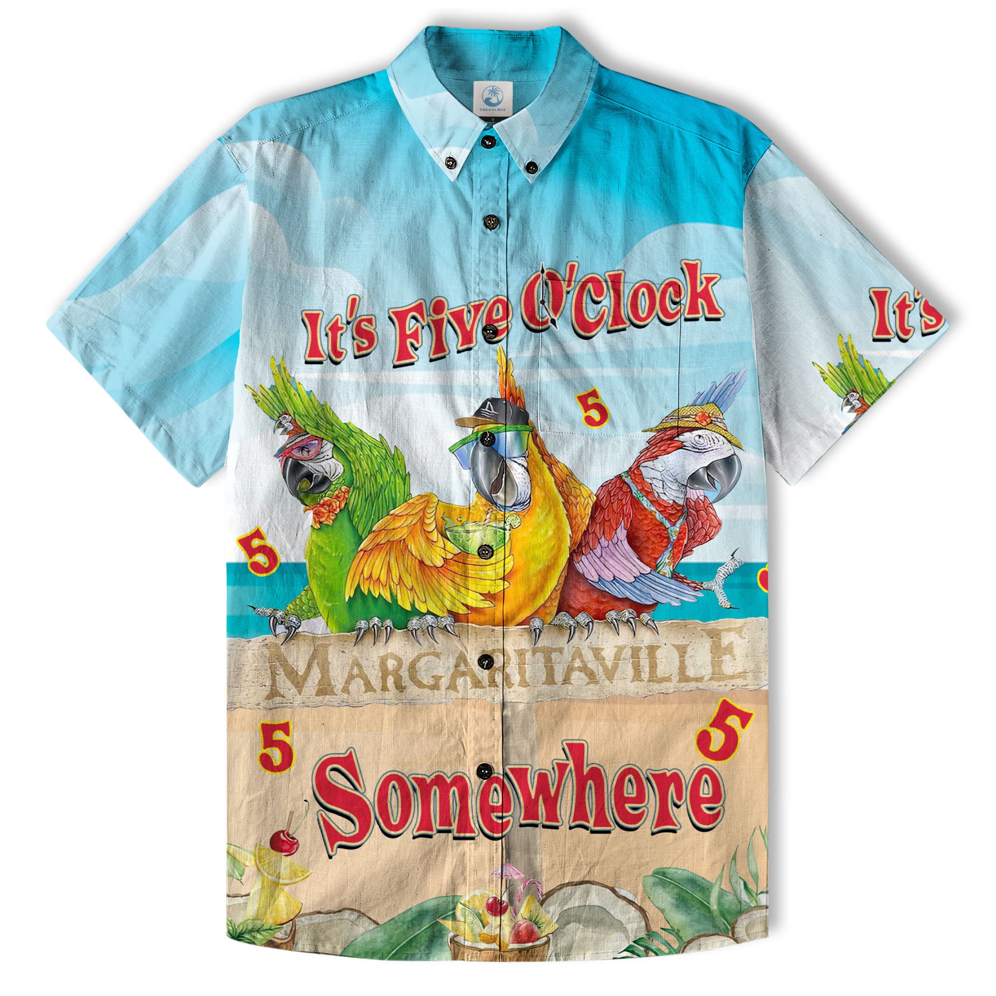 It's 5 o'clock Somewhere Tropical Parrot Cocktail Sunset Aloha Hawaii Shirt for Men - The Palmix