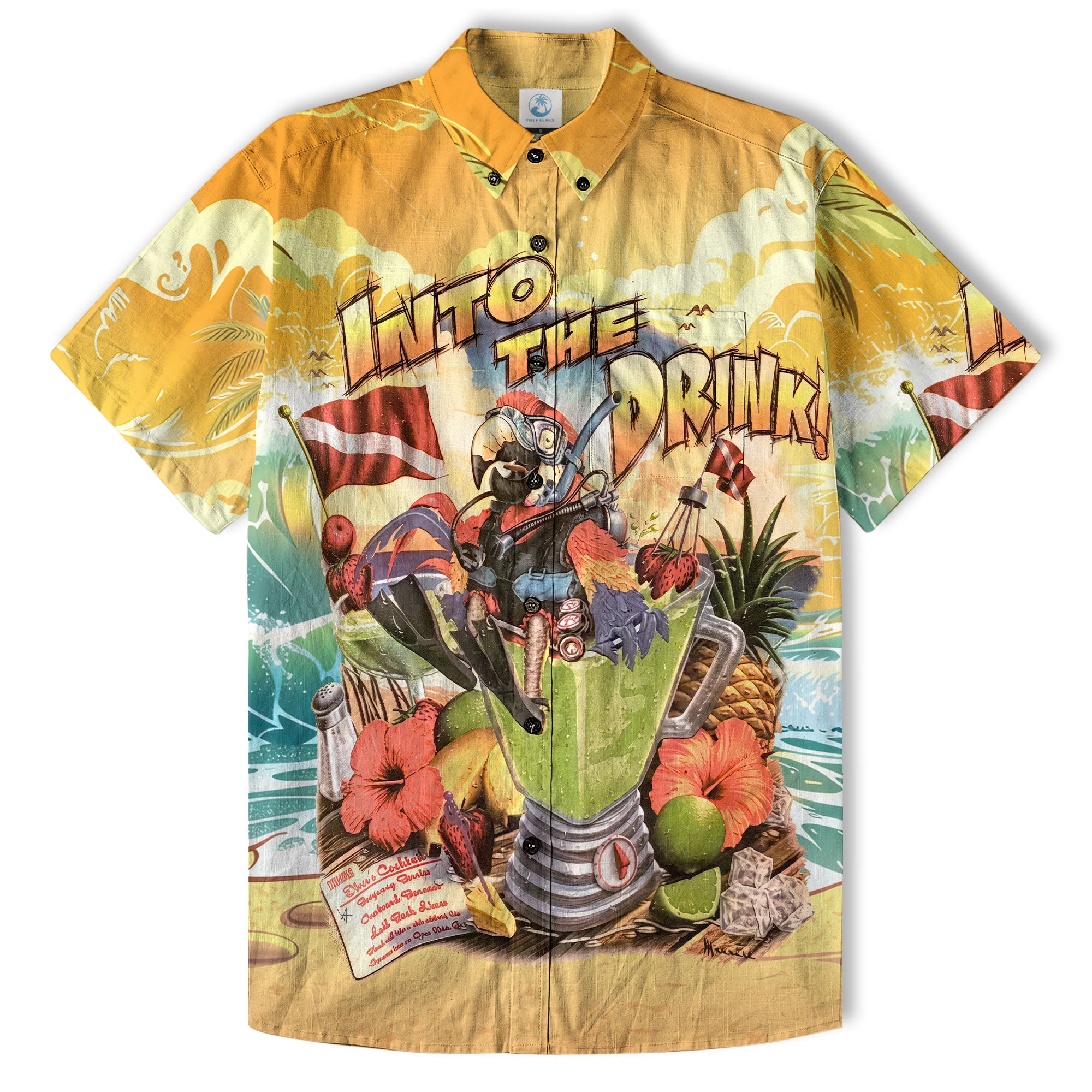 Into The Drink Parrot Aloha Hawaiian Shirt, Parrot Cocktail Hawaiian Shirt - The Palmix