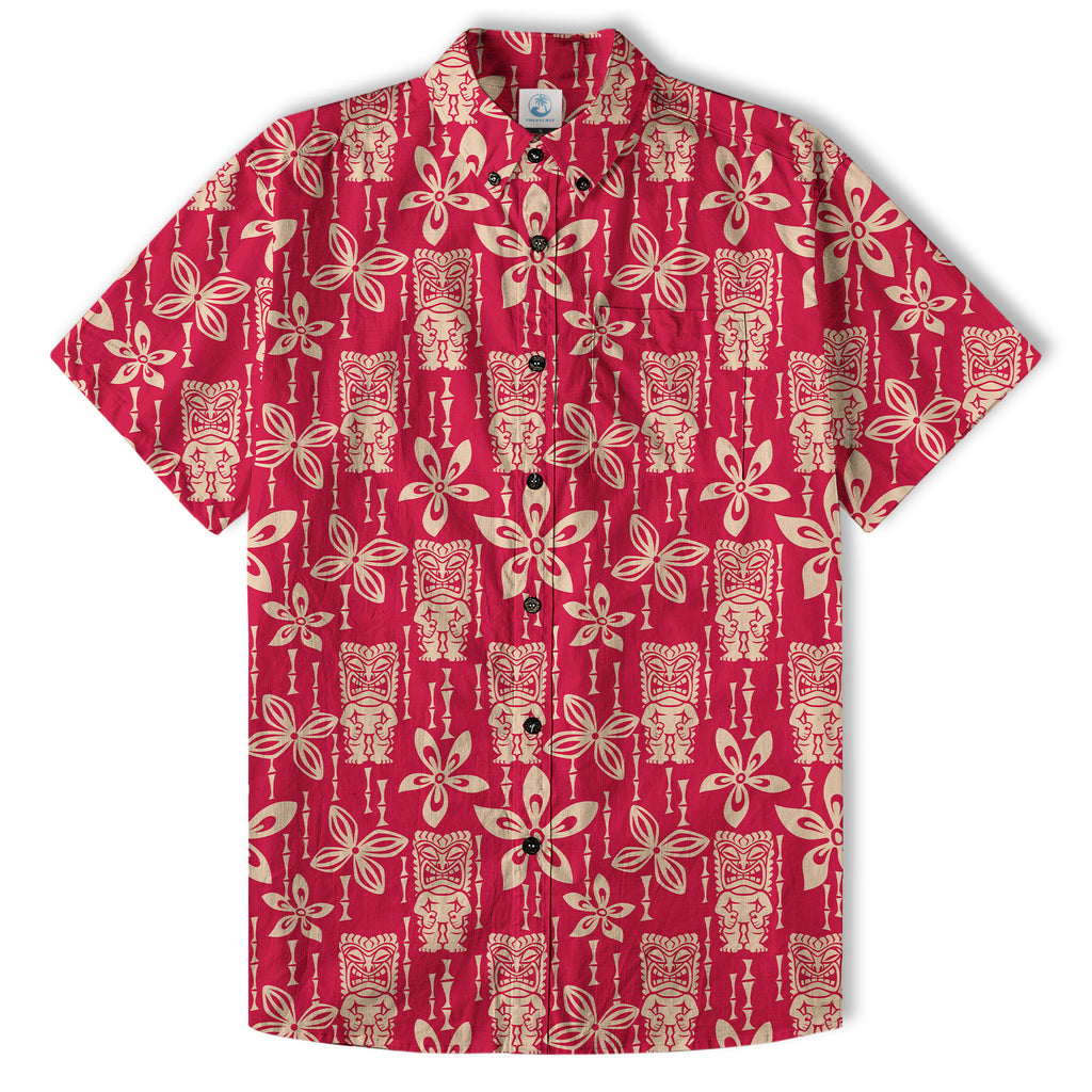 Tiki Mask Pattern Hawaii Shirt for Men, Aloha Flowers Hawaii Shirt - The Palmix
