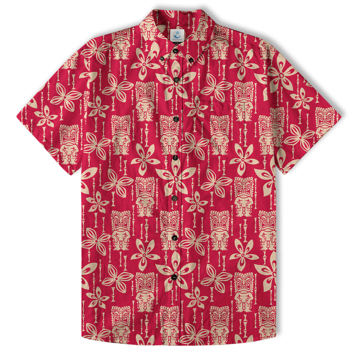 Tiki Mask Pattern Hawaii Shirt for Men, Aloha Flowers Hawaii Shirt - The Palmix