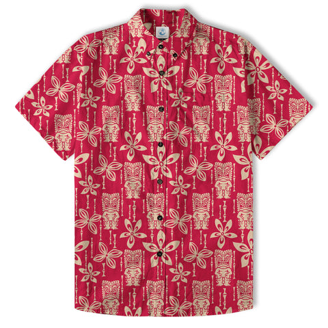 Tiki Mask Pattern Hawaii Shirt for Men, Aloha Flowers Hawaii Shirt - The Palmix