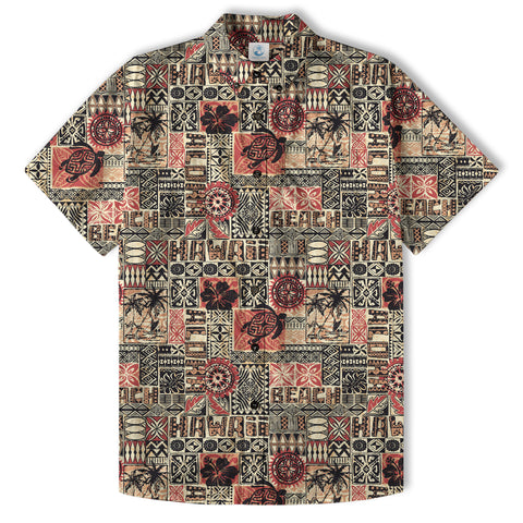 Hawaiian Tapa Style Tribal Pattern Shirt - The Palmix