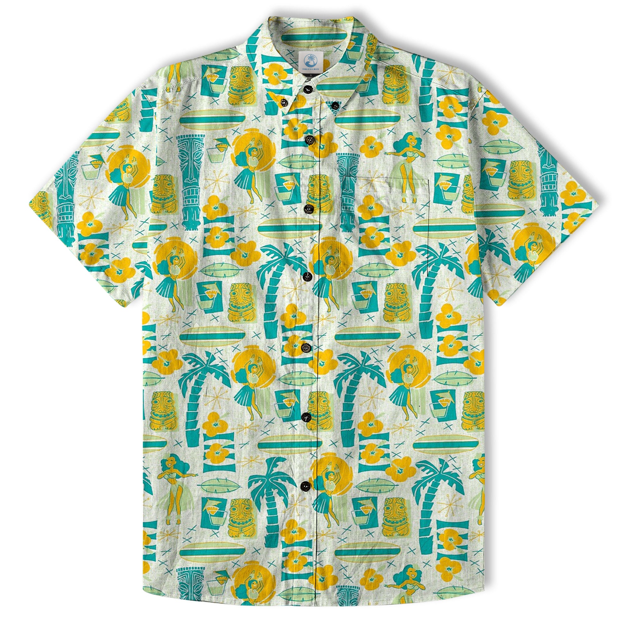 Surfing Tiki Mask Pattern Hawaii Shirt for Men, Tiki Mask Hawaiian Shirt - The Palmix