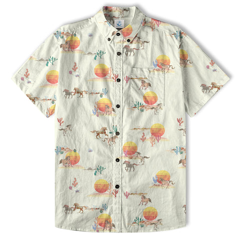 Horses Running Desert Western Hawaiian Shirt Desert Summer Beach Aloha Shirt - The Palmix