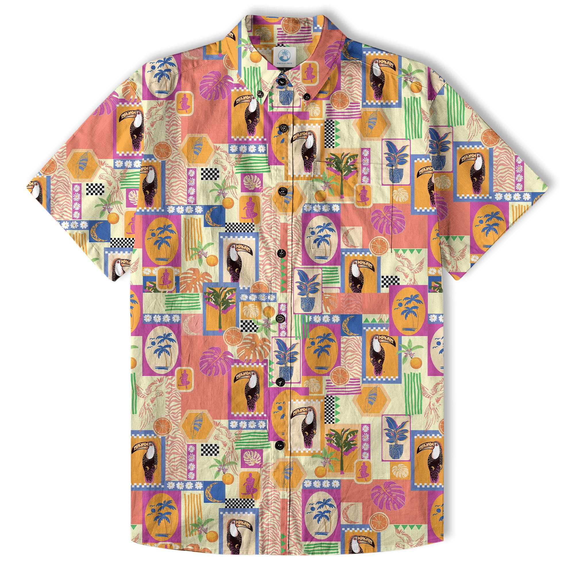 Vintage Tropical Parrots Butterfly Hawaiian Shirt Colorful Garden Flowers Shirt - The Palmix