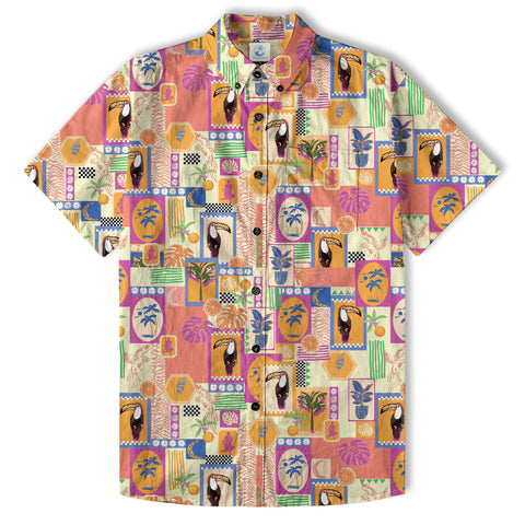 Vintage Tropical Parrots Butterfly Hawaiian Shirt Colorful Garden Flowers Shirt - The Palmix