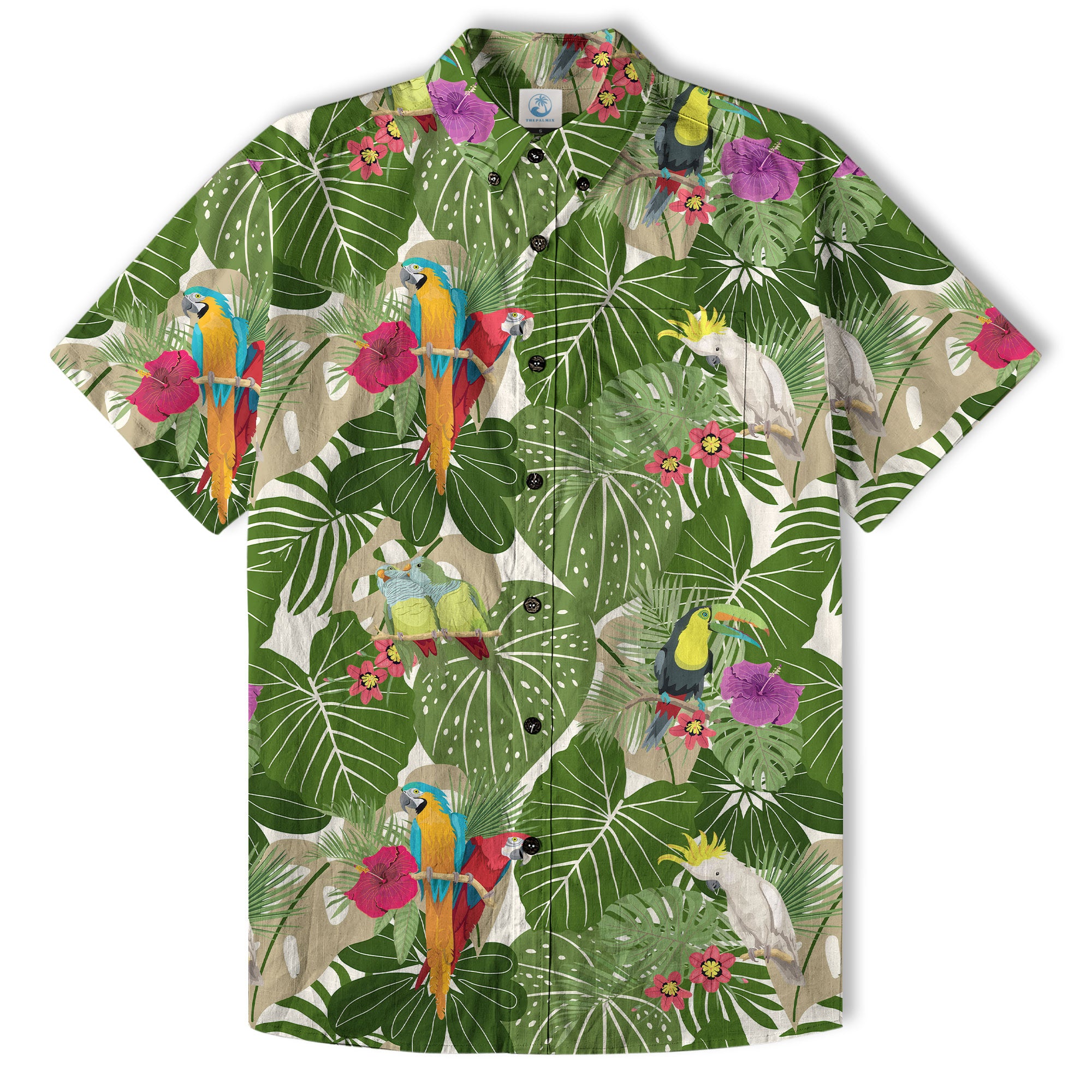 Vintage Tropical Parrots Butterfly Hawaiian Shirt Colorful Garden Flowers Shirt - The Palmix
