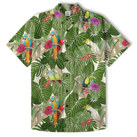 Vintage Tropical Parrots Butterfly Hawaiian Shirt Colorful Garden Flowers Shirt - The Palmix