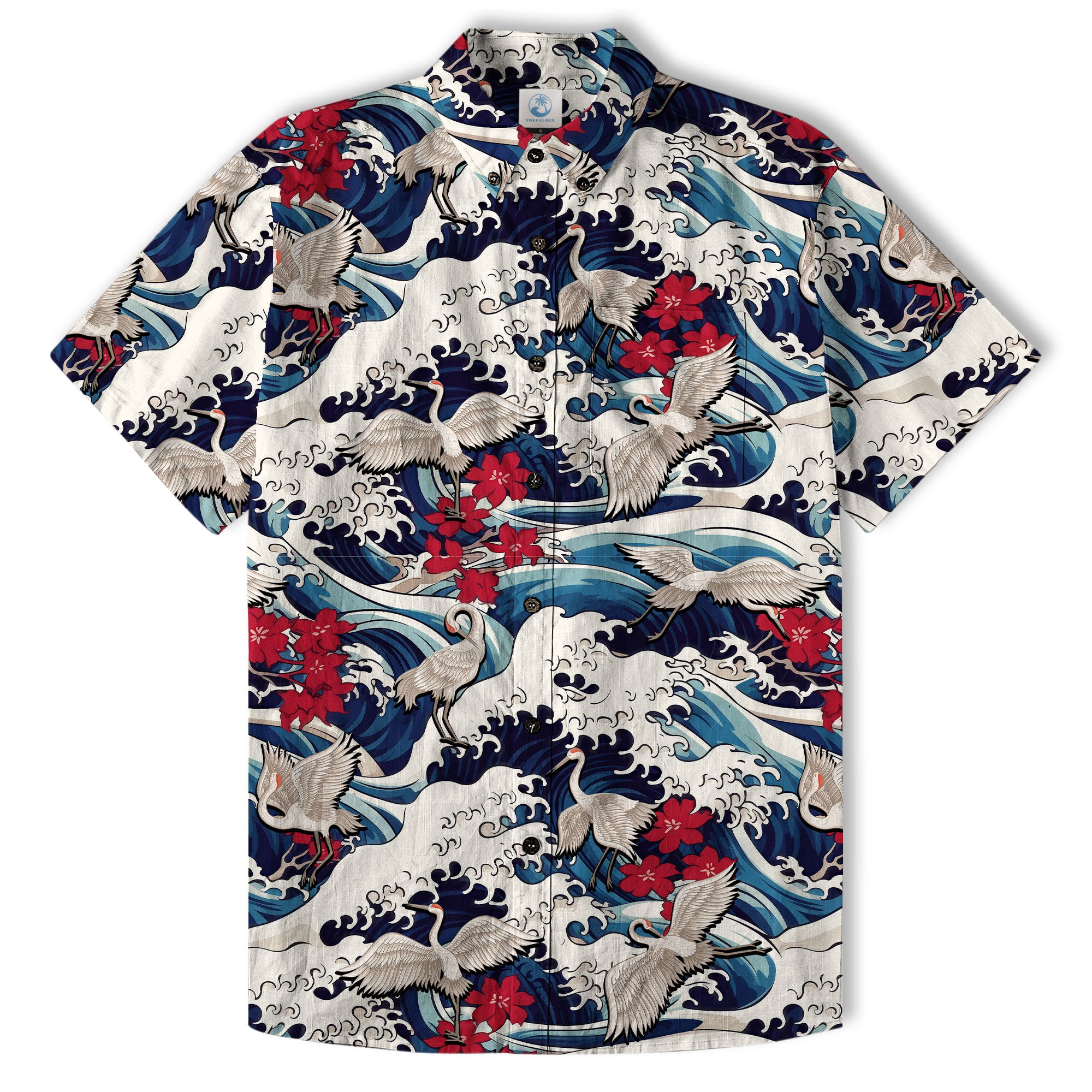 Crane Sakura Japanese Hawaiian Shirt Ocean Wave Koi Carp Fish Hawaiian - The Palmix