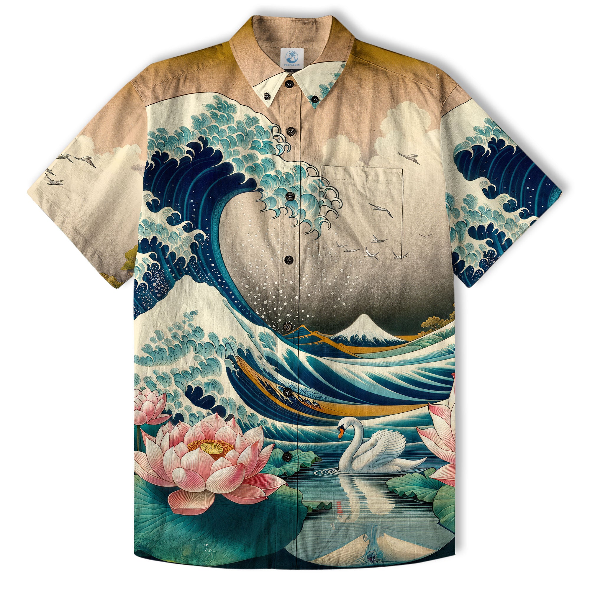 Crane Sakura Japanese Hawaiian Shirt Ocean Wave Koi Carp Fish Hawaiian - The Palmix
