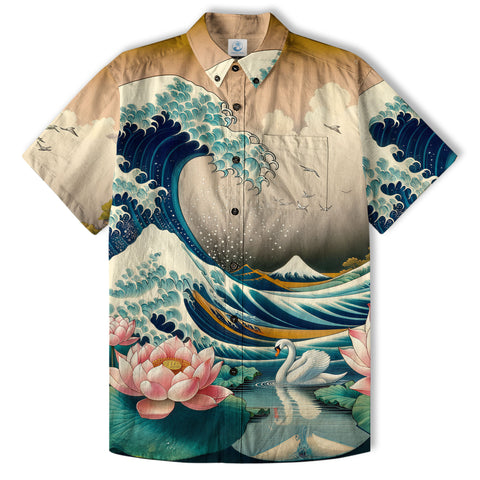 Crane Sakura Japanese Hawaiian Shirt Ocean Wave Koi Carp Fish Hawaiian - The Palmix