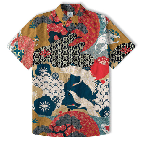 Crane Sakura Japanese Hawaiian Shirt Ocean Wave Koi Carp Fish Hawaiian - The Palmix