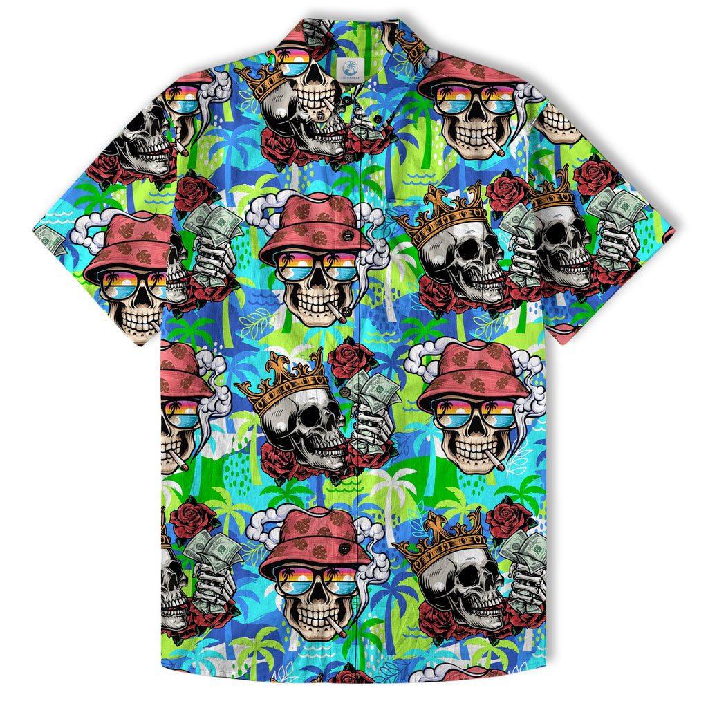 Skull Pineapple Hawaiian Shirt, Vibrant Tropical Summer Palm Tree Shirt - The Palmix