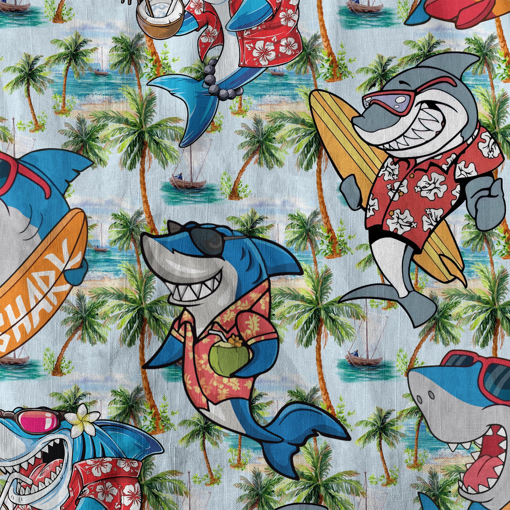 Sharks Aloha Hawaiian Shirt, Shark Surfing Hawaiian Shirt - The Palmix