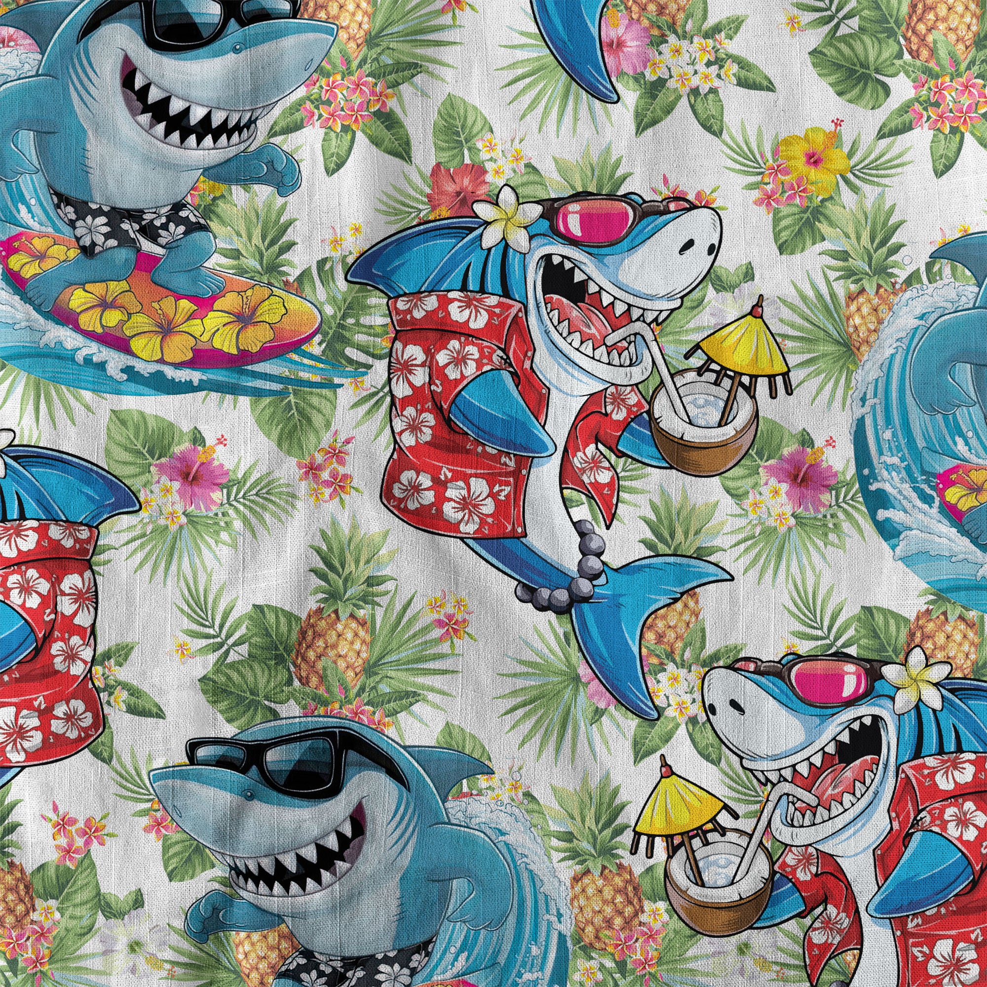Sharks Aloha Hawaiian Shirt, Summer Shark Surfing Hawaiian Shirt - The Palmix