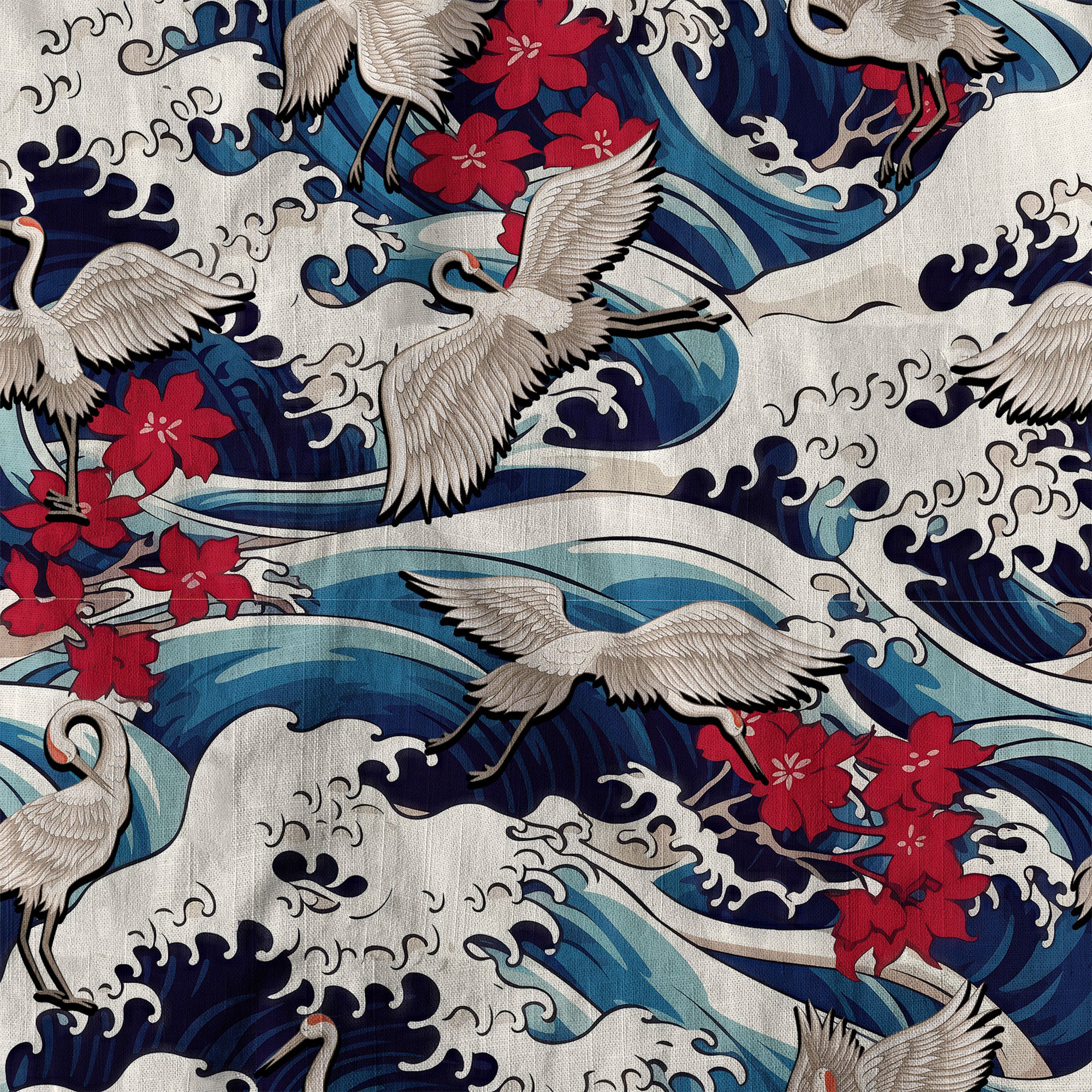 Crane Sakura Japanese Hawaiian Shirt Ocean Wave Koi Carp Fish Hawaiian - The Palmix