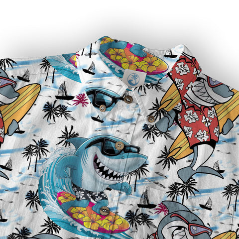 Sharks Aloha Hawaiian Shirt, Beach Summer Shark Surfing Hawaiian Shirt - The Palmix
