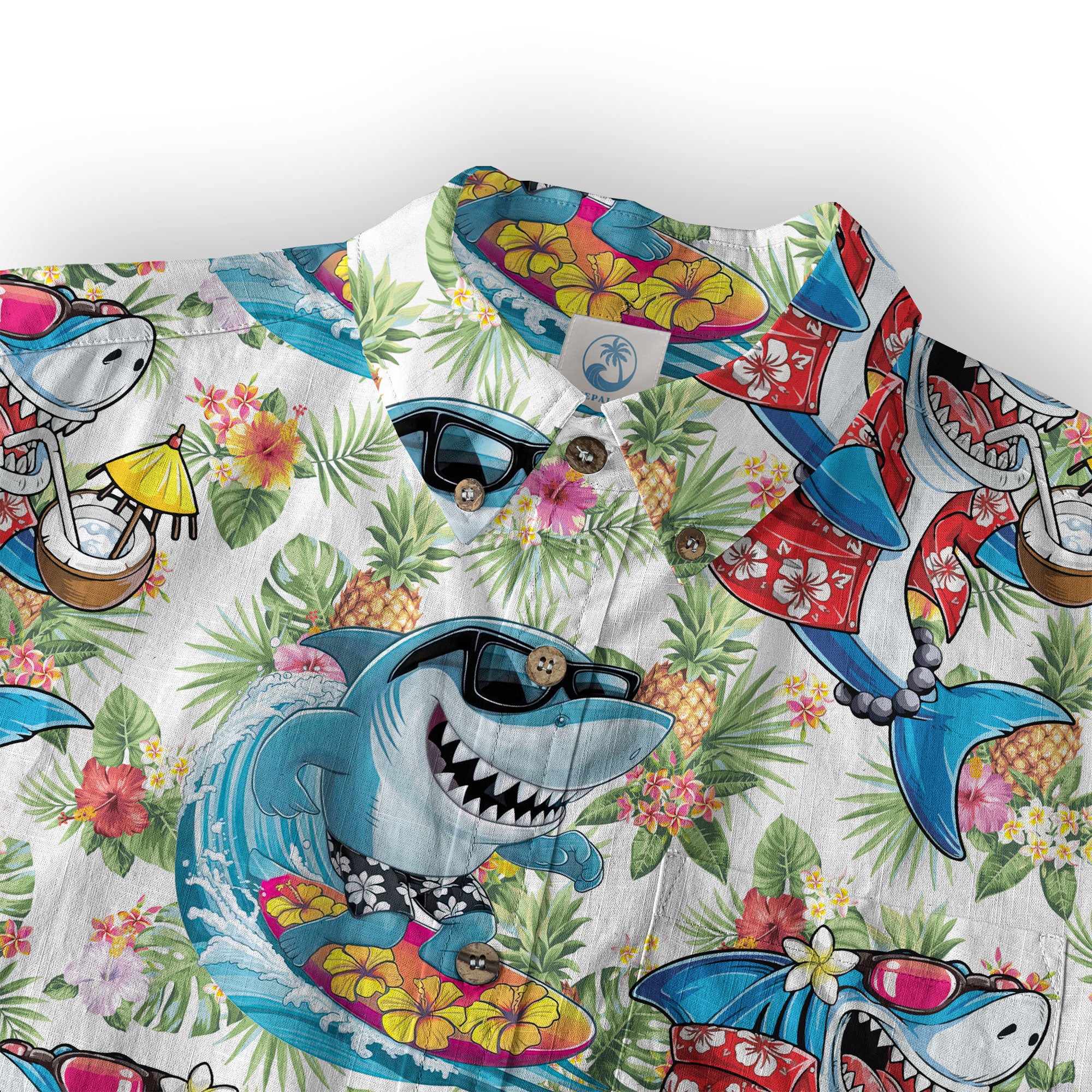 Sharks Aloha Hawaiian Shirt, Summer Shark Surfing Hawaiian Shirt - The Palmix