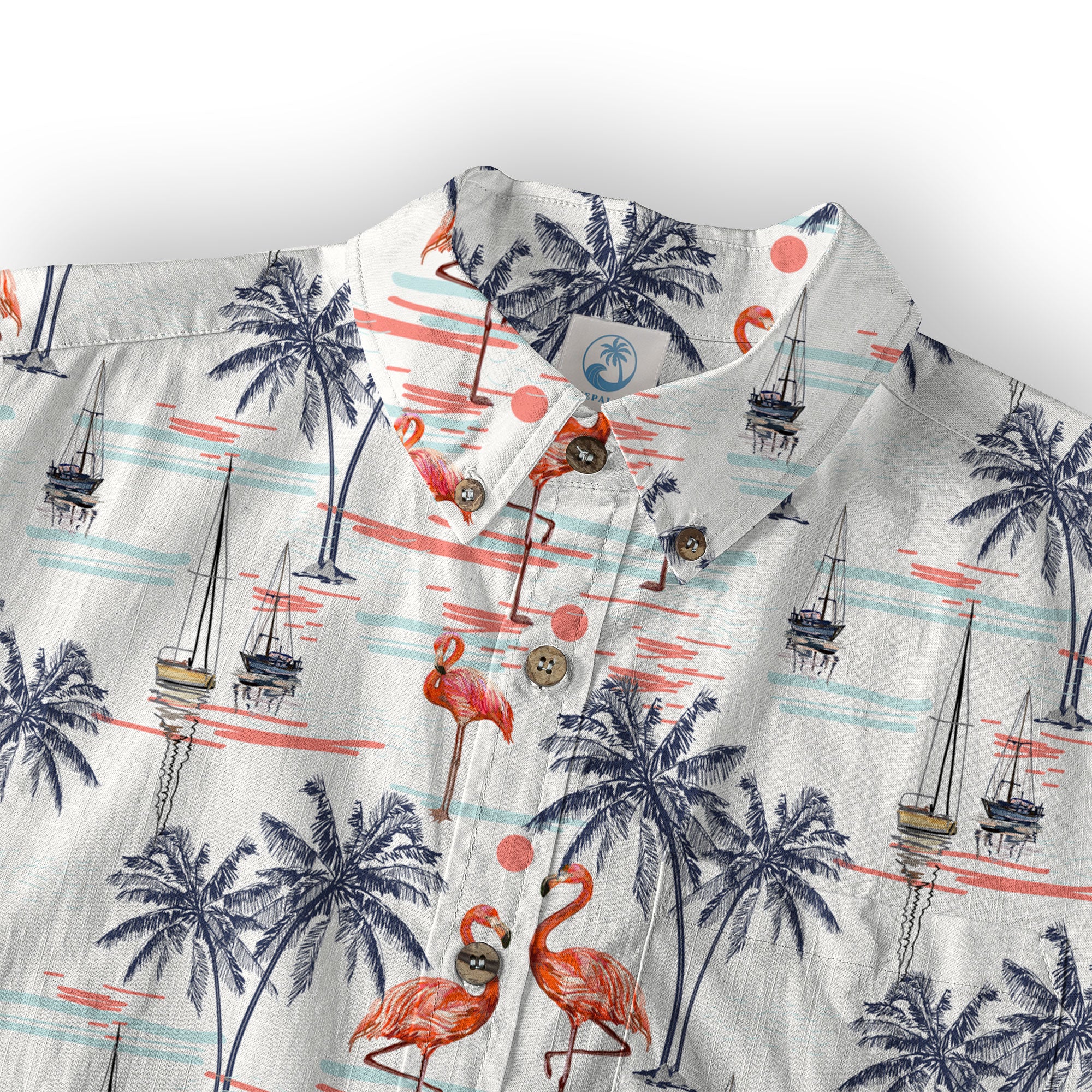 Hawaiian Flamingo & Coconut Tree Print Hawaii Shirt - The Palmix