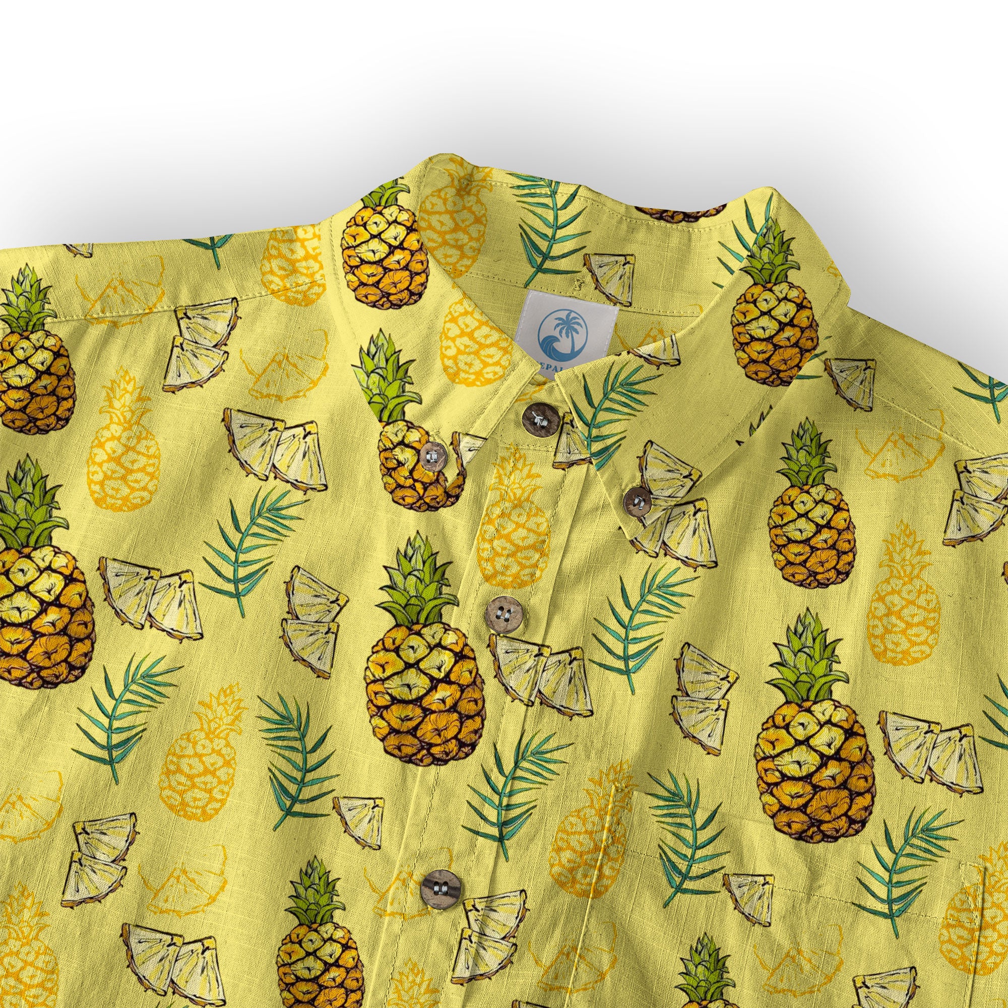Tropical Floral Pattern Hawaii Shirt, Tropical Pineapple Print Hawaiian Shirt - The Palmix