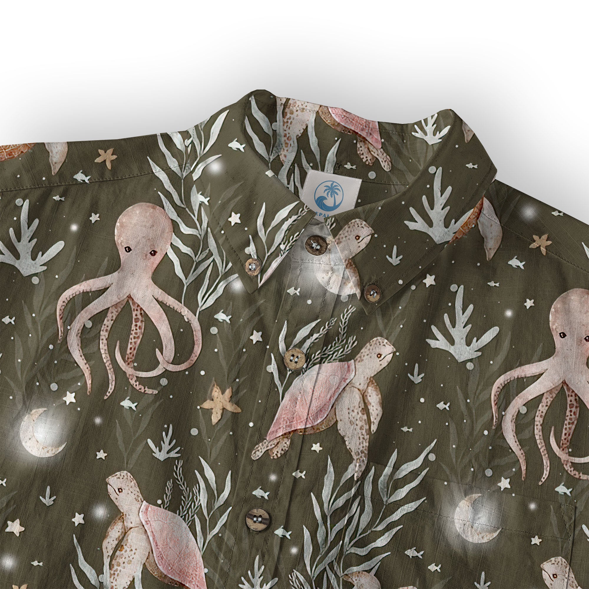 Ocean Animals Hawaiian Button Up Shirt, Turtle Summer Beach Shirt - The Palmix