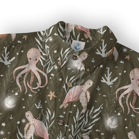 Ocean Animals Hawaiian Button Up Shirt, Turtle Summer Beach Shirt - The Palmix