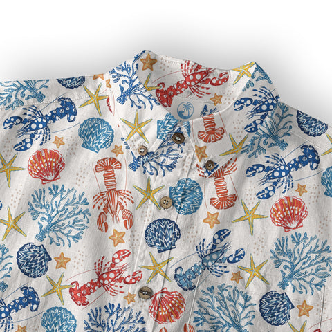 Ocean Animals Hawaiian Button Up Shirt, Optopus Summer Beach Shirt - The Palmix