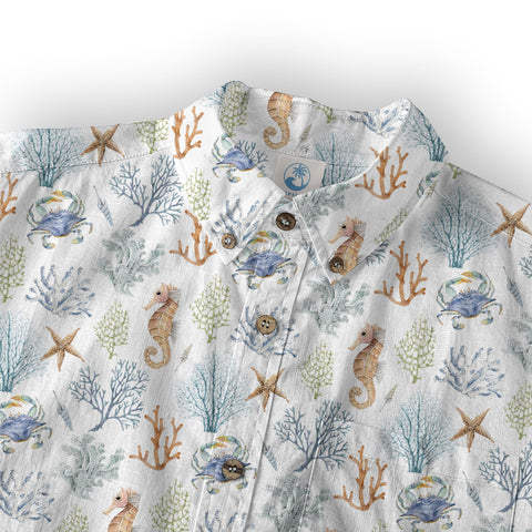 Ocean Animals Hawaiian Button Up Shirt, Optopus Summer Beach Shirt - The Palmix
