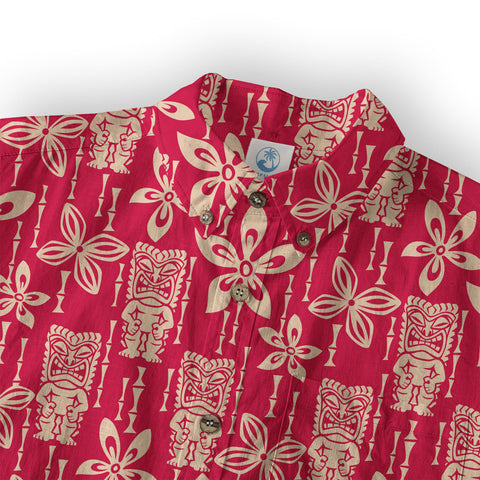 Tiki Mask Pattern Hawaii Shirt for Men, Aloha Flowers Hawaii Shirt - The Palmix