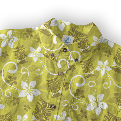 Tiki Mask Pattern Hawaii Shirt for Men, Aloha Floral Pattern Hawaii Shirt - The Palmix