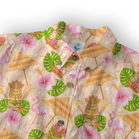 Tiki Mask Pattern Hawaii Shirt for Men, Aloha Flamingo Pattern Hawaii Shirt - The Palmix