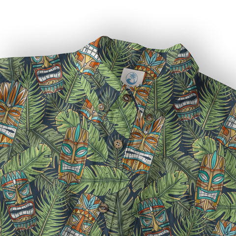 Surfing Tiki Mask Pattern Hawaii Shirt for Men, Aloha Flamingo Pattern Hawaii Shirt - The Palmix