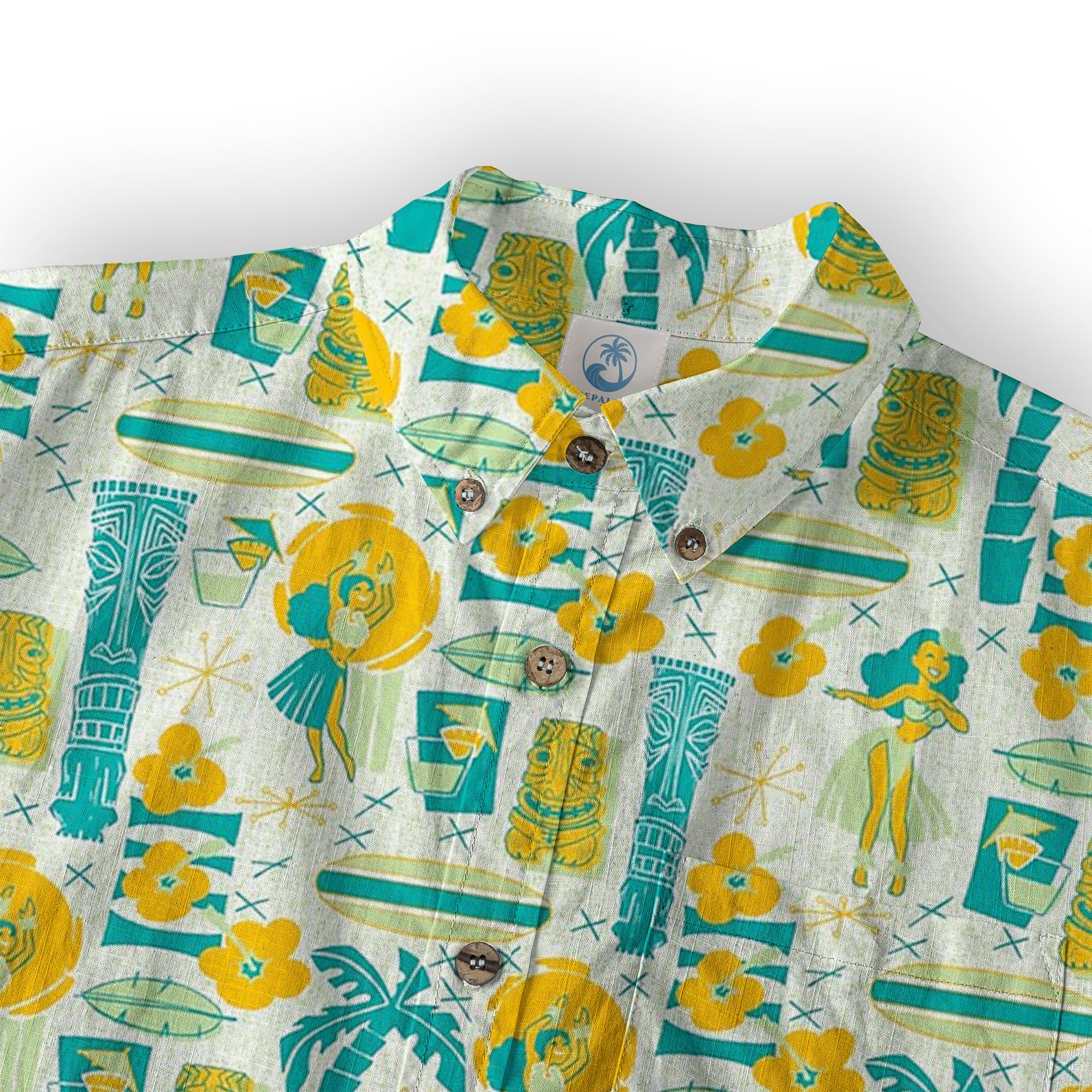 Surfing Tiki Mask Pattern Hawaii Shirt for Men, Tiki Mask Hawaiian Shirt - The Palmix