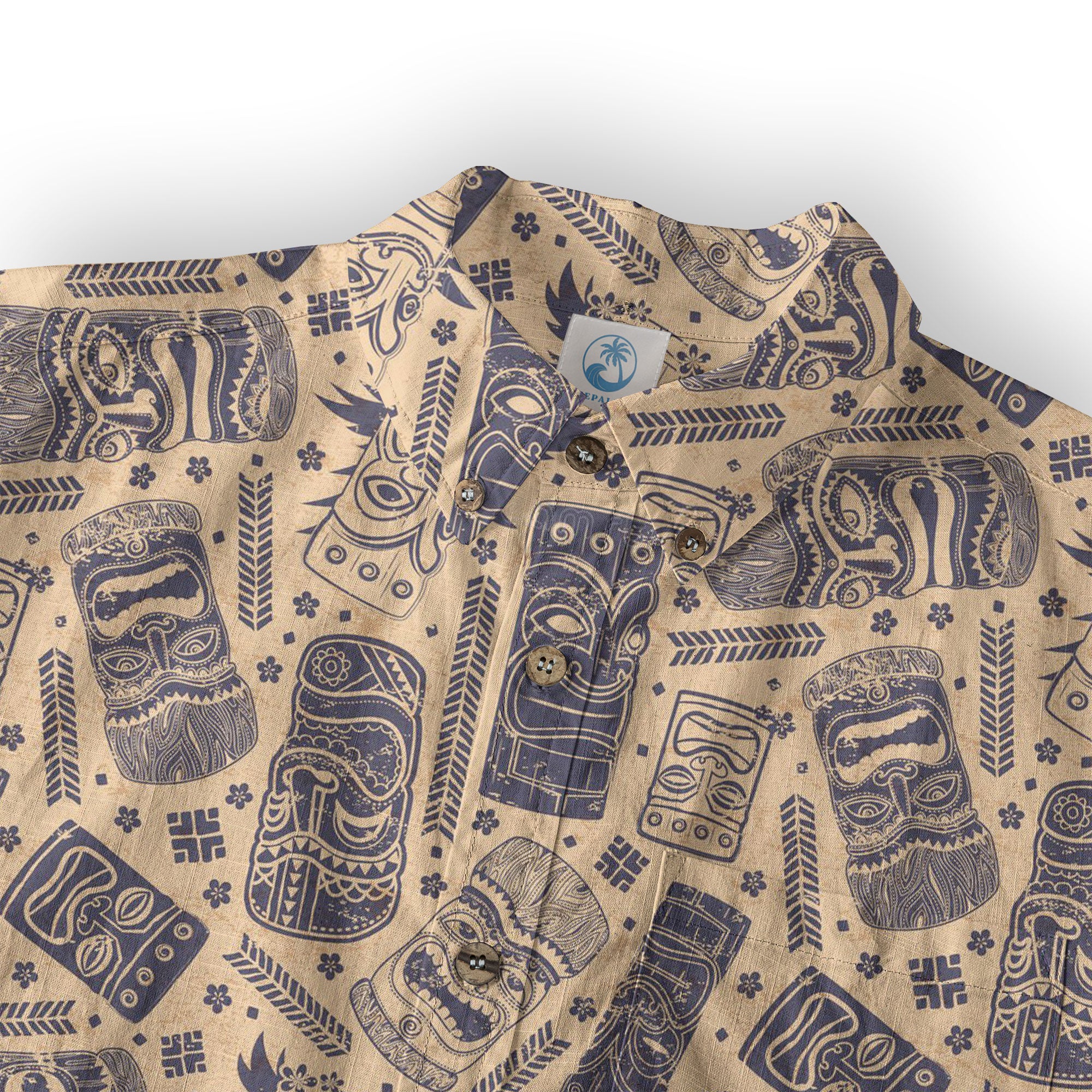 Surfing Tiki Mask Pattern Hawaii Shirt for Men, Tiki Mask Hawaiian Shirt - The Palmix