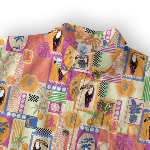 Vintage Tropical Parrots Butterfly Hawaiian Shirt Colorful Garden Flowers Shirt - The Palmix