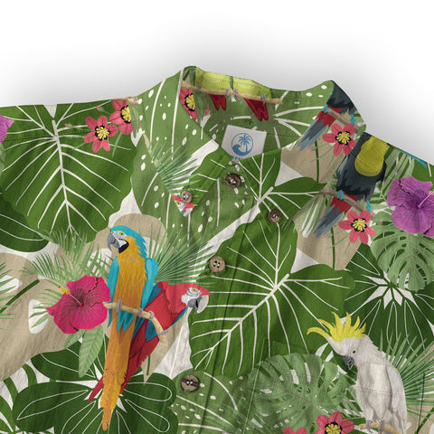 Vintage Tropical Parrots Butterfly Hawaiian Shirt Colorful Garden Flowers Shirt - The Palmix