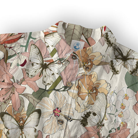 Vintage Tropical Parrots Butterfly Hawaiian Shirt Colorful Garden Flowers Shirt - The Palmix