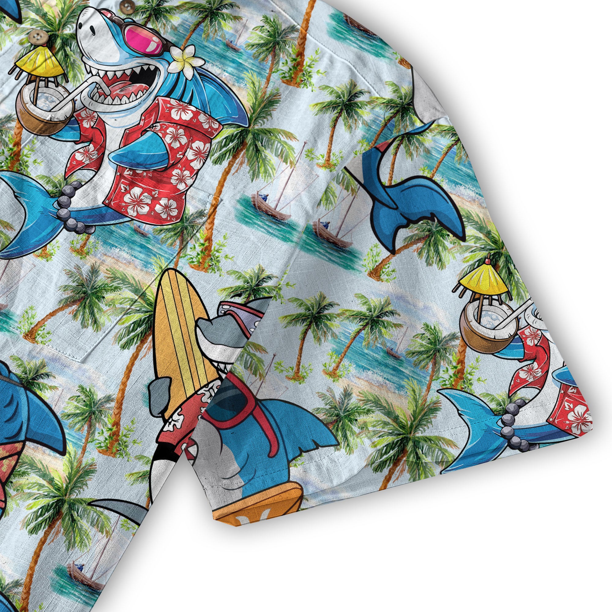 Sharks Aloha Hawaiian Shirt, Shark Surfing Hawaiian Shirt - The Palmix