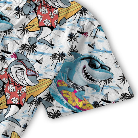 Sharks Aloha Hawaiian Shirt, Beach Summer Shark Surfing Hawaiian Shirt - The Palmix