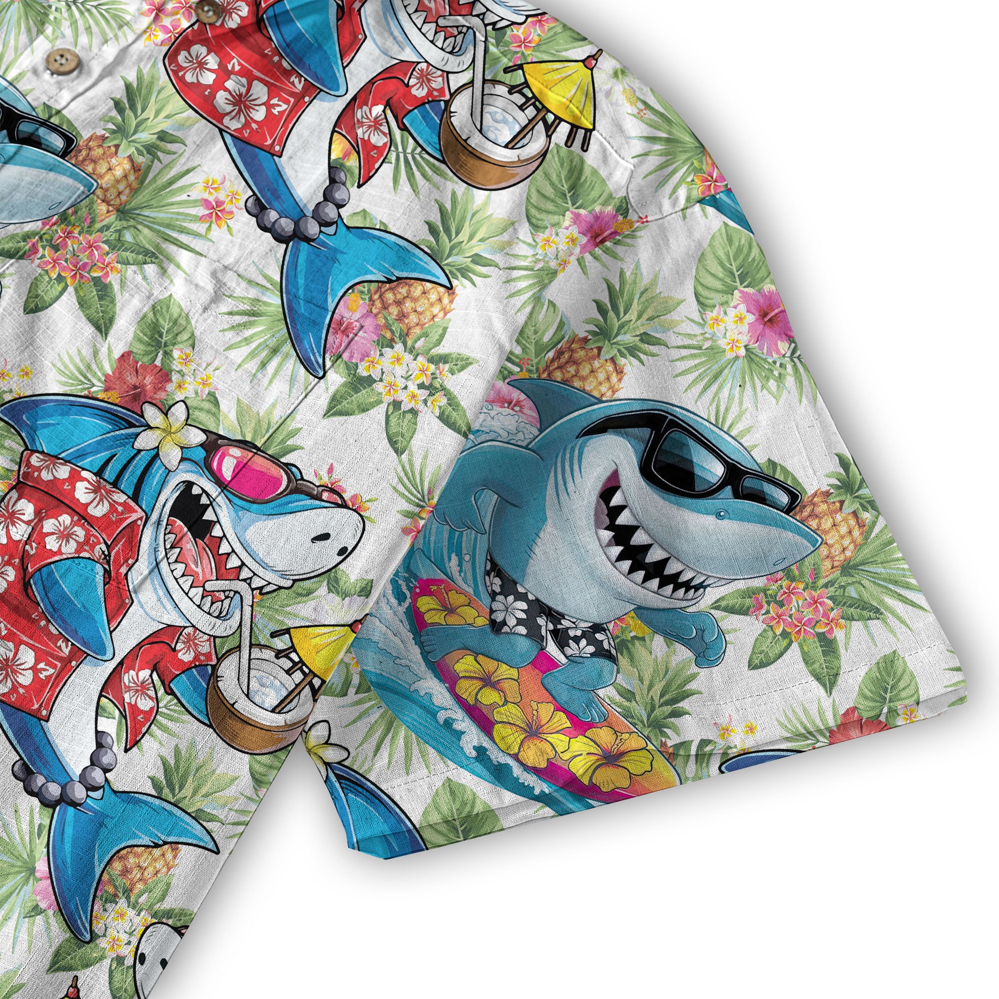 Sharks Aloha Hawaiian Shirt, Summer Shark Surfing Hawaiian Shirt - The Palmix