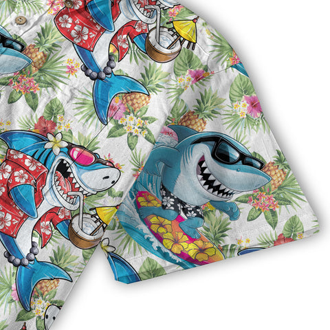 Sharks Aloha Hawaiian Shirt, Summer Shark Surfing Hawaiian Shirt - The Palmix