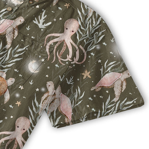 Ocean Animals Hawaiian Button Up Shirt, Turtle Summer Beach Shirt - The Palmix