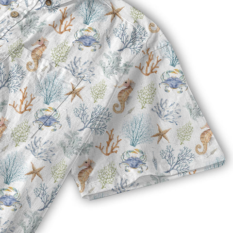 Ocean Animals Hawaiian Button Up Shirt, Optopus Summer Beach Shirt - The Palmix
