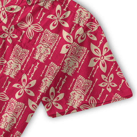 Tiki Mask Pattern Hawaii Shirt for Men, Aloha Flowers Hawaii Shirt - The Palmix