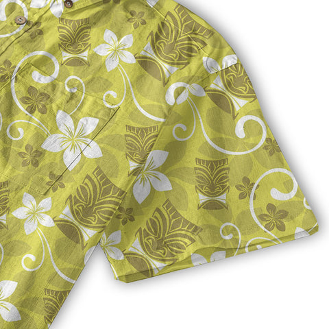 Tiki Mask Pattern Hawaii Shirt for Men, Aloha Floral Pattern Hawaii Shirt - The Palmix