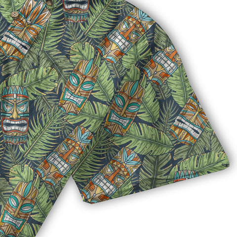 Surfing Tiki Mask Pattern Hawaii Shirt for Men, Aloha Flamingo Pattern Hawaii Shirt - The Palmix