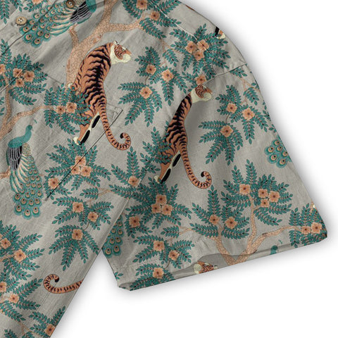 Tiger And Peacock Jungle Aloha Hawaiian Shirt - The Palmix