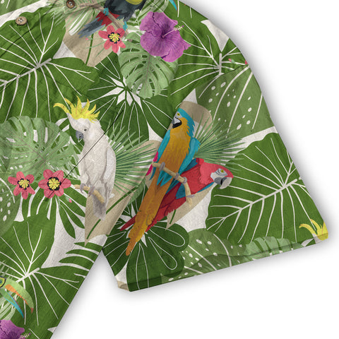 Vintage Tropical Parrots Butterfly Hawaiian Shirt Colorful Garden Flowers Shirt - The Palmix