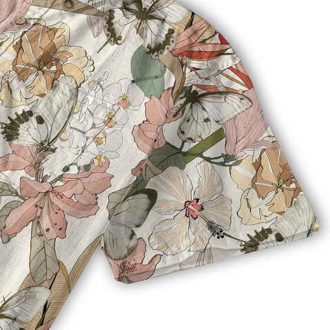 Vintage Tropical Parrots Butterfly Hawaiian Shirt Colorful Garden Flowers Shirt - The Palmix