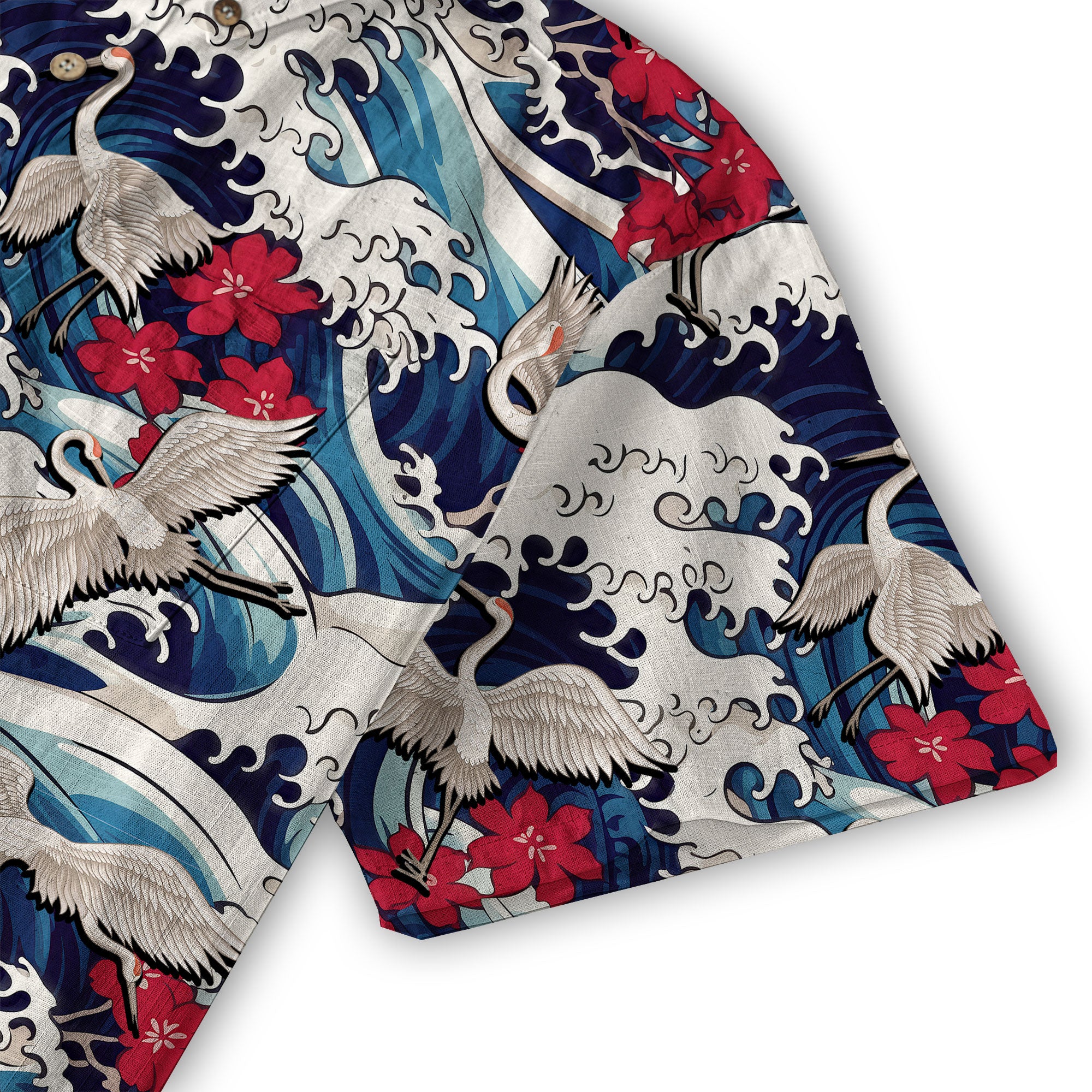 Crane Sakura Japanese Hawaiian Shirt Ocean Wave Koi Carp Fish Hawaiian - The Palmix